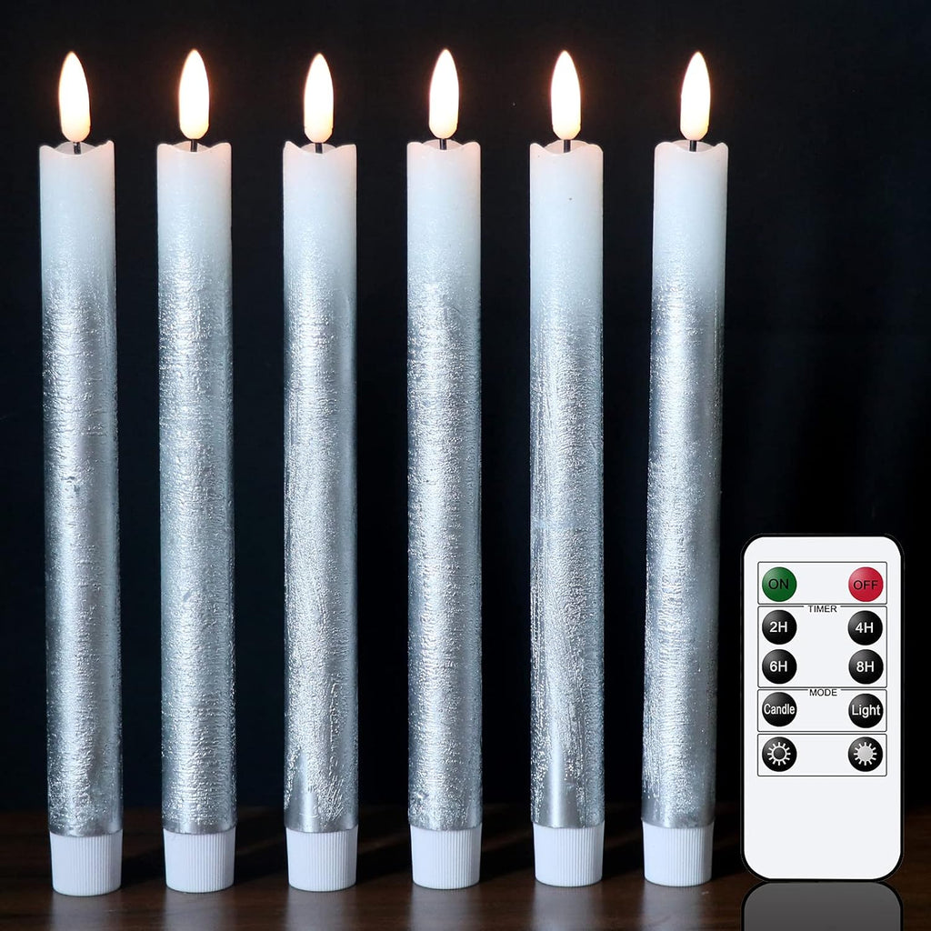 Transform Your Home with Enchanting 9-Inch Silver Flameless Taper Candles - Effortless Remote Control & Timer for Magical Holiday Decor
