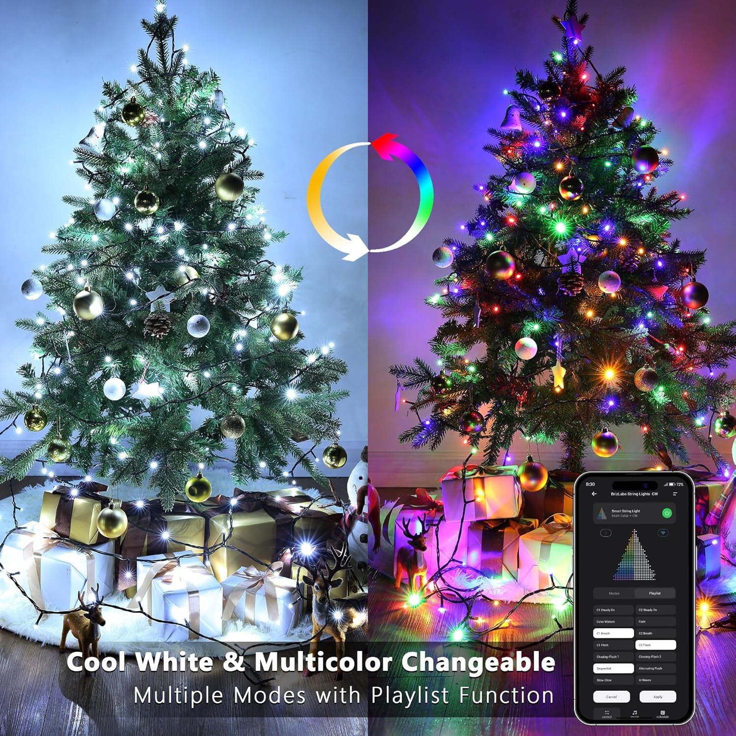 Illuminate Your Holidays with 115Ft Smart Christmas String Lights – 300 LED Color Changing Lights Featuring App & Voice Control, Dimmable Settings, and Music Sync for Indoor/Outdoor Festivities!
