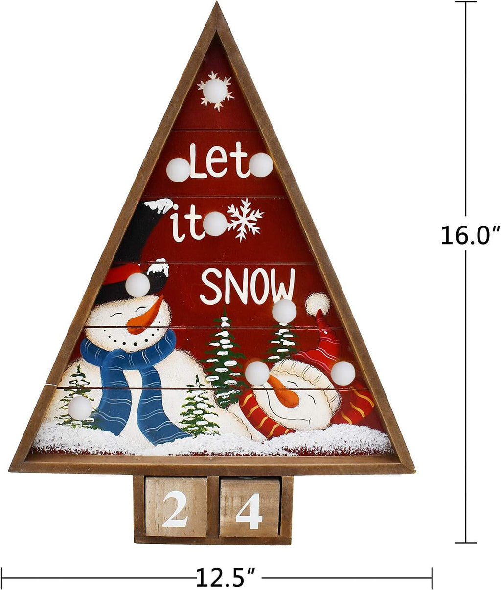 Charming Rustic Wooden Advent Countdown Calendar with Lights - Whimsical Snowman Design for Festive Holiday Cheer - Perfect Tabletop Decoration to Count Down to Christmas!