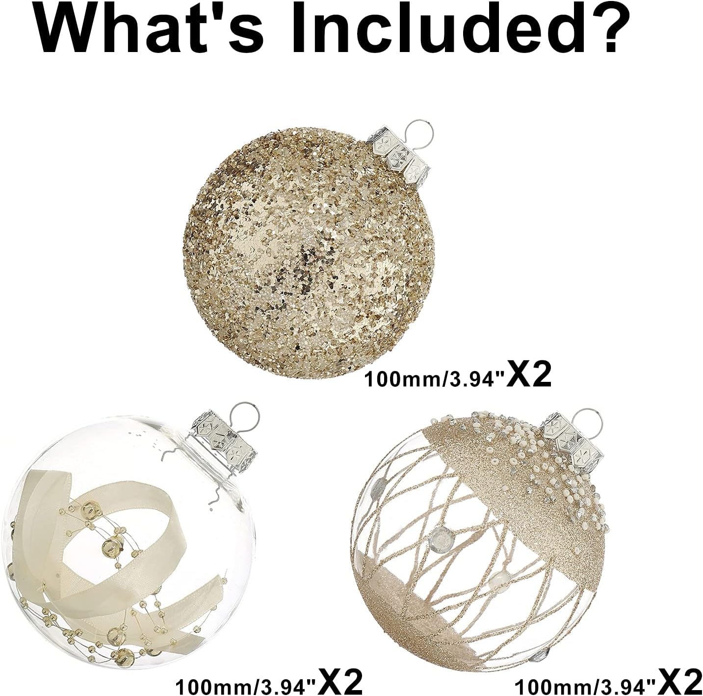 Elevate Your Holiday Spirit with Our Elegant Champagne Gold Christmas Ball Ornaments Set - 6 Large Shatterproof Decorations for a Stunning Tree Display (100mm/4")