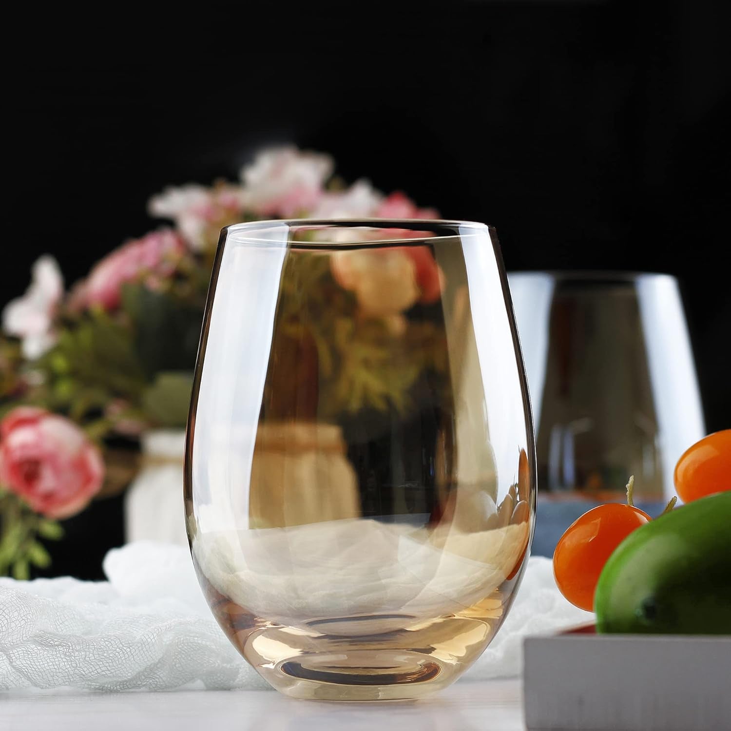 Stylish Amber Stemless Wine Glasses - Set of 4 (20 oz) for Elegant Entertaining and Everyday Use