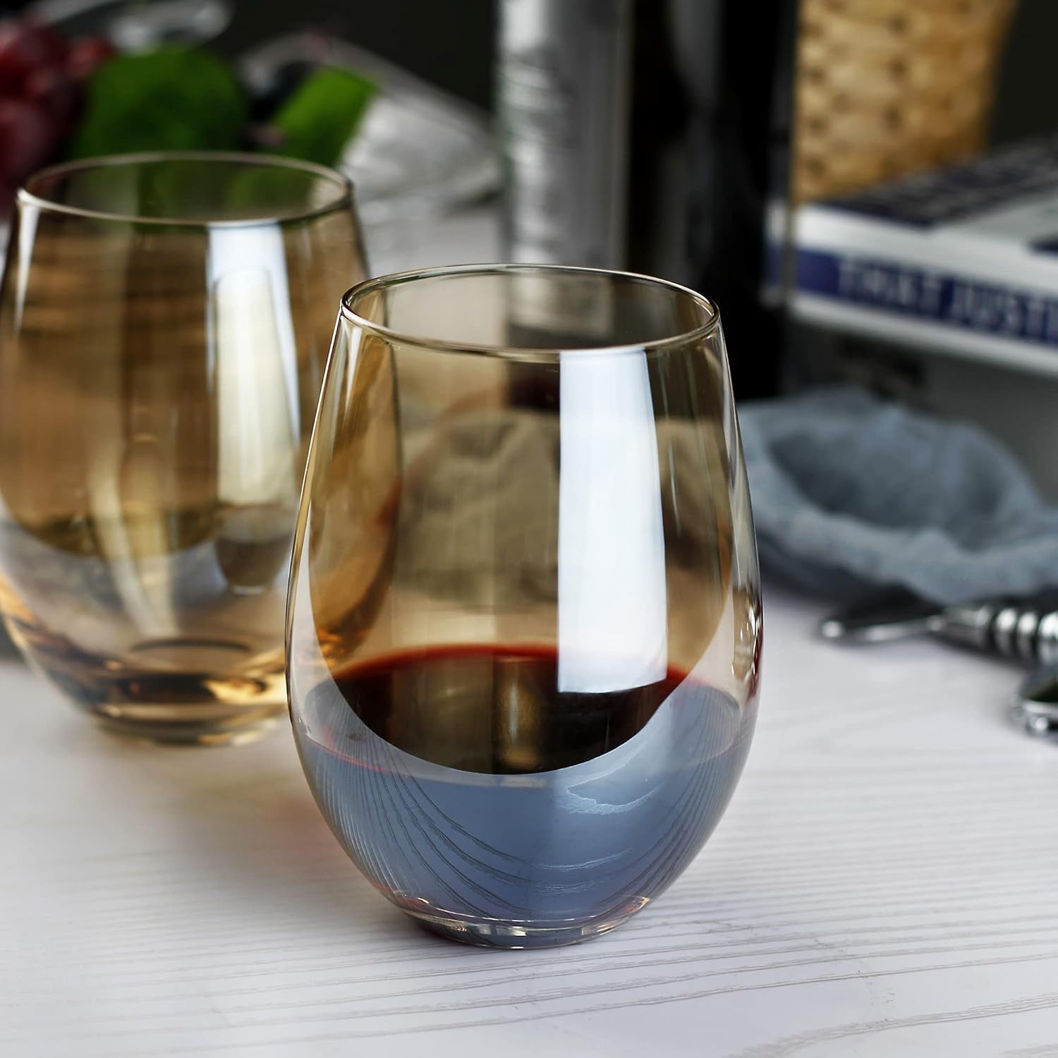 Stylish Amber Stemless Wine Glasses - Set of 4 (20 oz) for Elegant Entertaining and Everyday Use