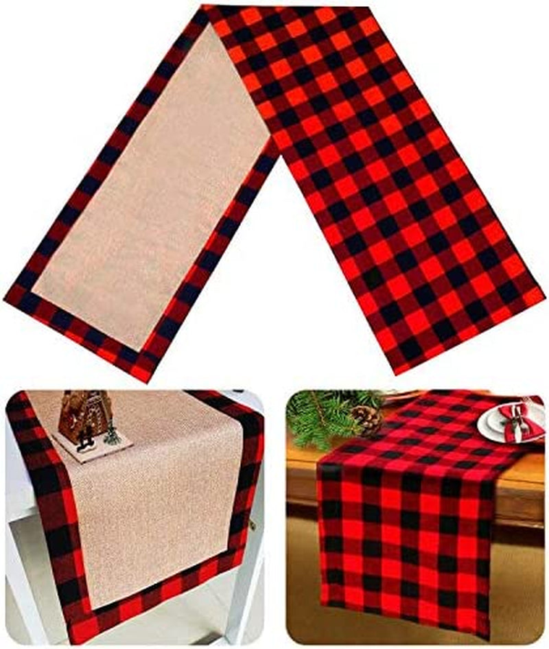 Chic Reversible Buffalo Plaid Table Runner - Elevate Your Holiday Dining with Stylish Burlap & Cotton Decor