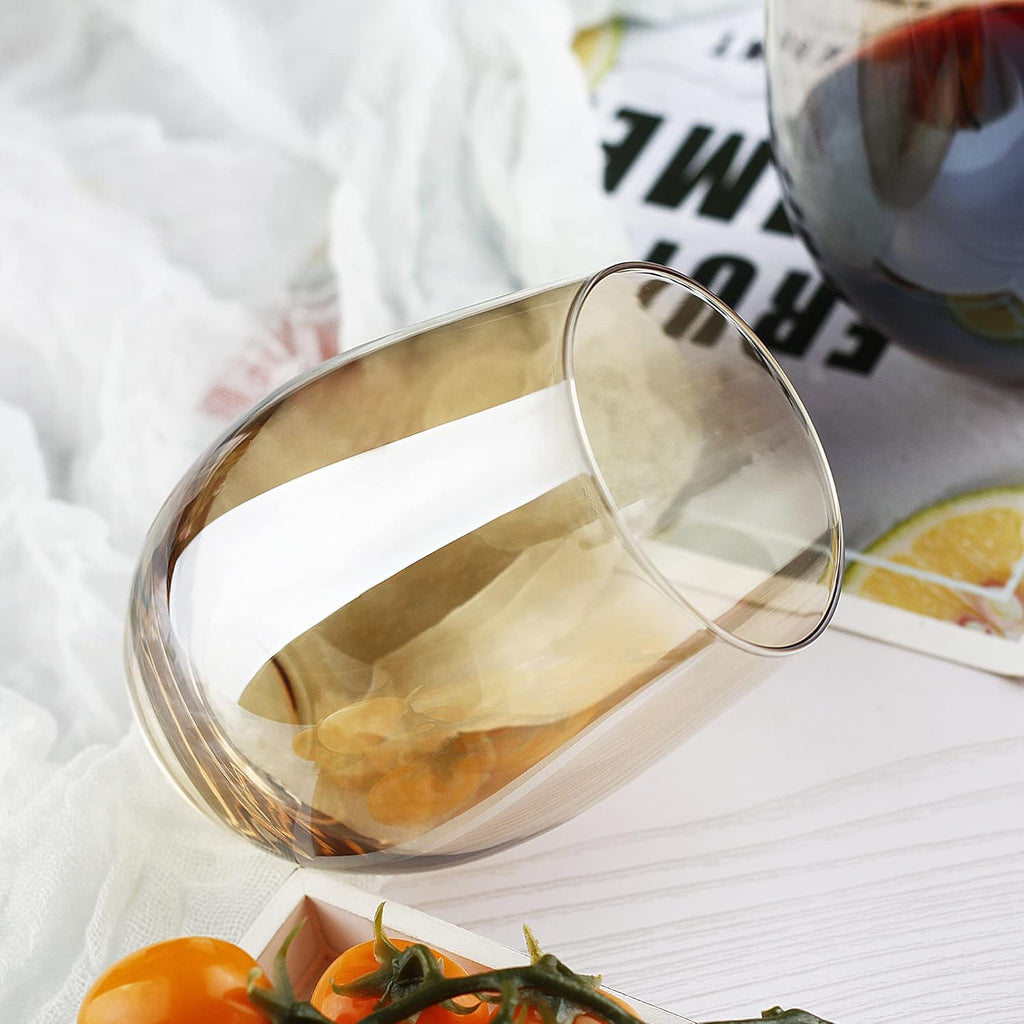 Stylish Amber Stemless Wine Glasses - Set of 4 (20 oz) for Elegant Entertaining and Everyday Use