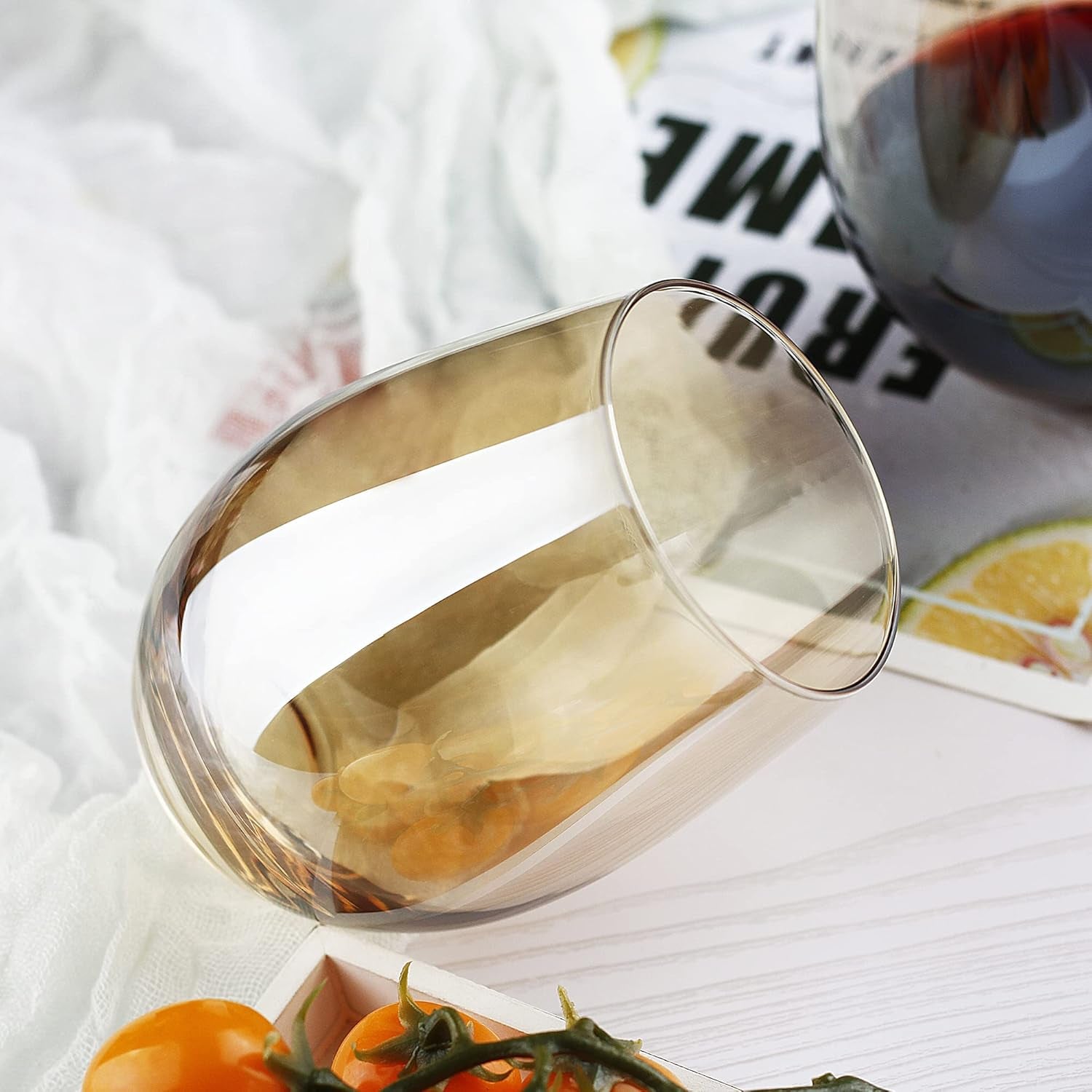 Stylish Amber Stemless Wine Glasses - Set of 4 (20 oz) for Elegant Entertaining and Everyday Use