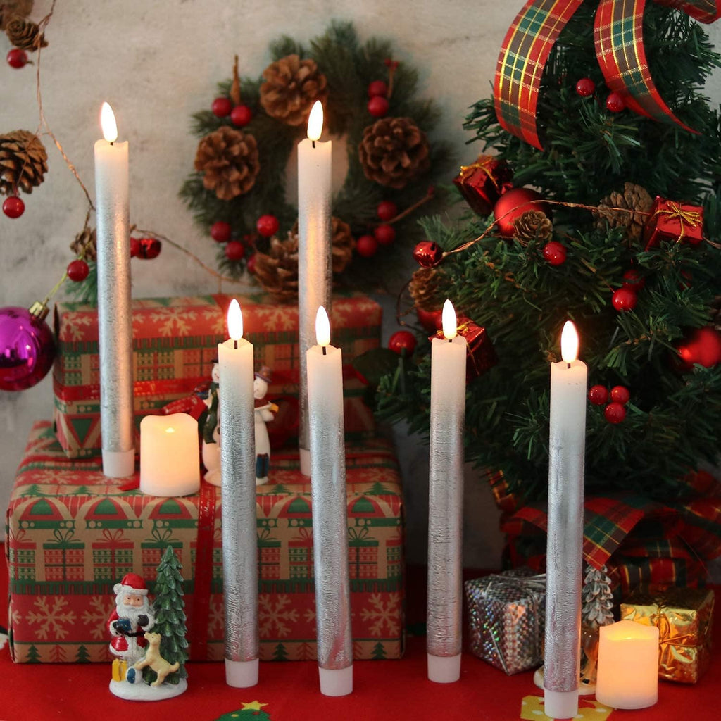 Transform Your Home with Enchanting 9-Inch Silver Flameless Taper Candles - Effortless Remote Control & Timer for Magical Holiday Decor