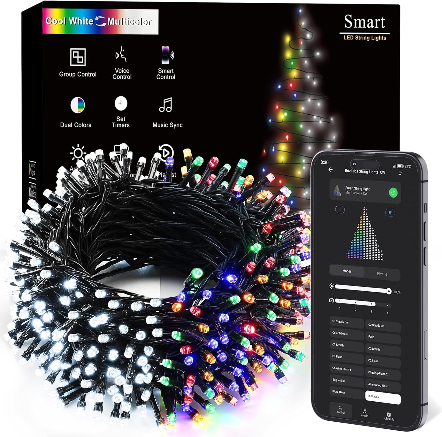 Illuminate Your Holidays with 115Ft Smart Christmas String Lights – 300 LED Color Changing Lights Featuring App & Voice Control, Dimmable Settings, and Music Sync for Indoor/Outdoor Festivities!