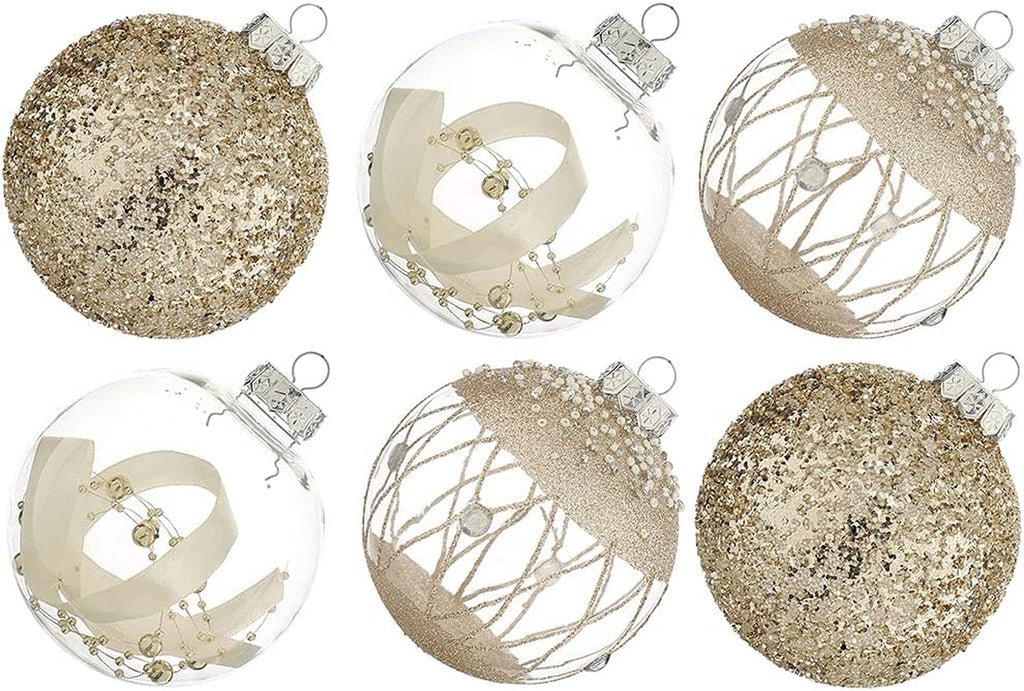 Elevate Your Holiday Spirit with Our Elegant Champagne Gold Christmas Ball Ornaments Set - 6 Large Shatterproof Decorations for a Stunning Tree Display (100mm/4")