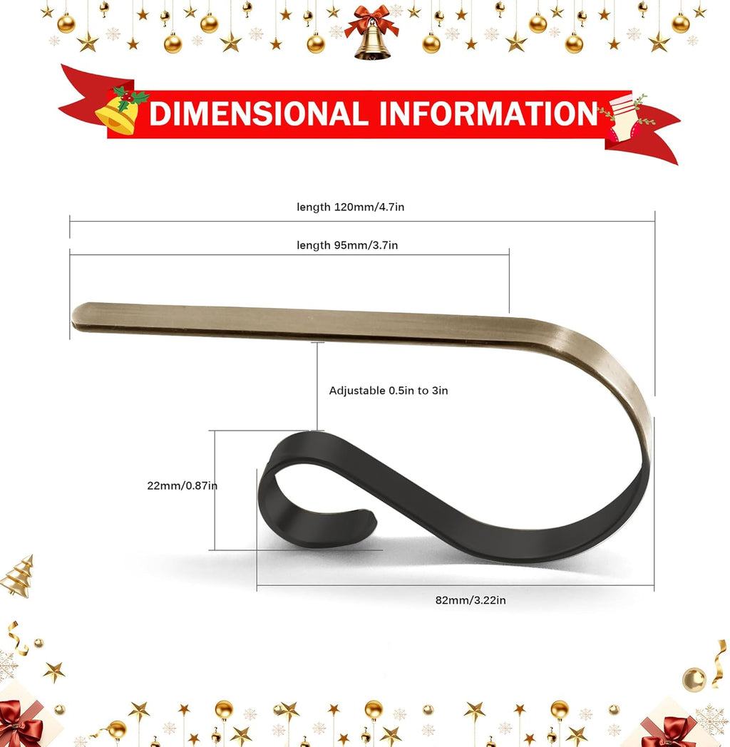 Chic Brass Christmas Stocking Holders - Set of 6 Stylish Mantle Clips for Your Festive Fireplace