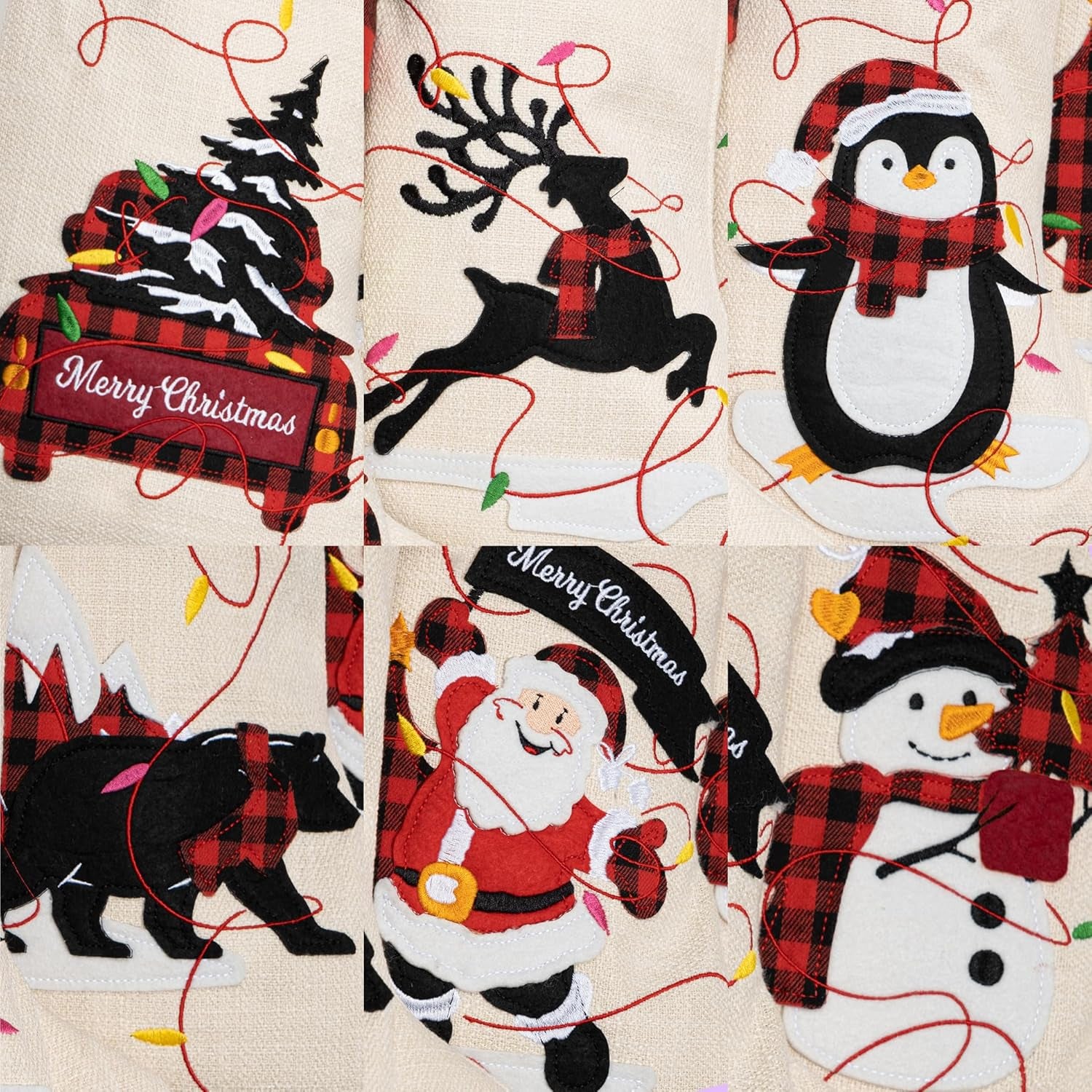 Christmas Stockings Set of 4 Large Family Xmas Stocking 20" Silhouette Buffalo Red Plaid Fireplace Hanging Holiday Decor 4 Pack