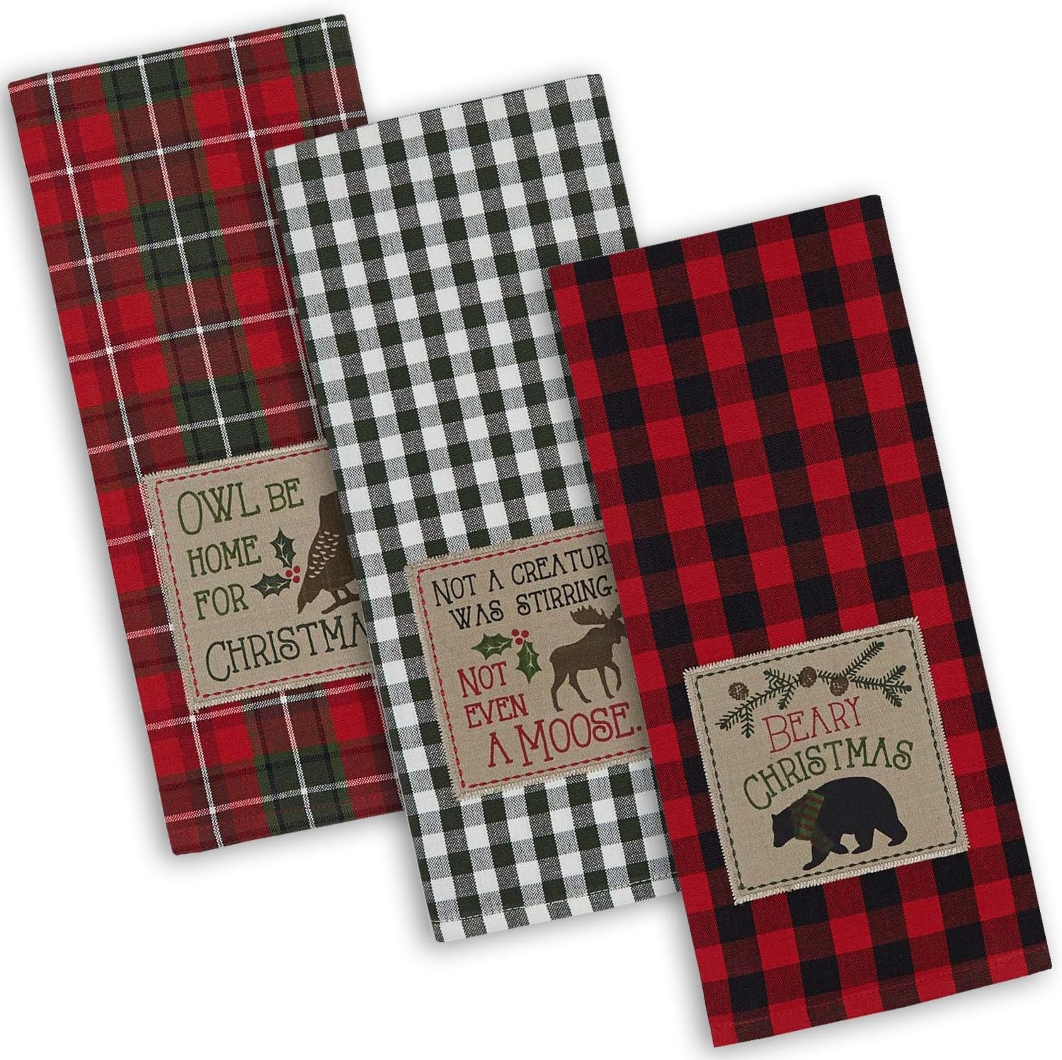 Celebrate the Season with Our Festive Holiday Kitchen Towels - Embroidered Dish Towel Set, 18x28, Cabin Christmas, 3 Piece
