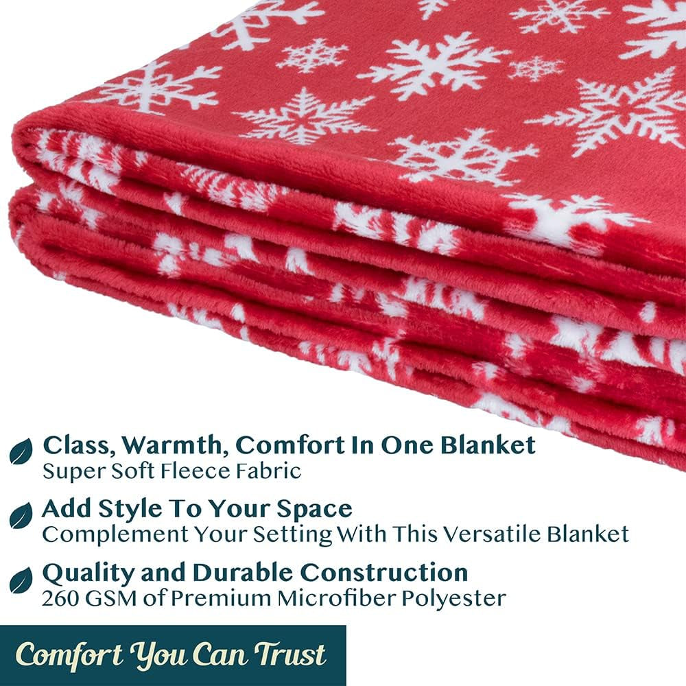 Cozy Red Snowflake Christmas Throw Blanket - Soft, Plush Fleece for Warm Winter Nights (50x60)