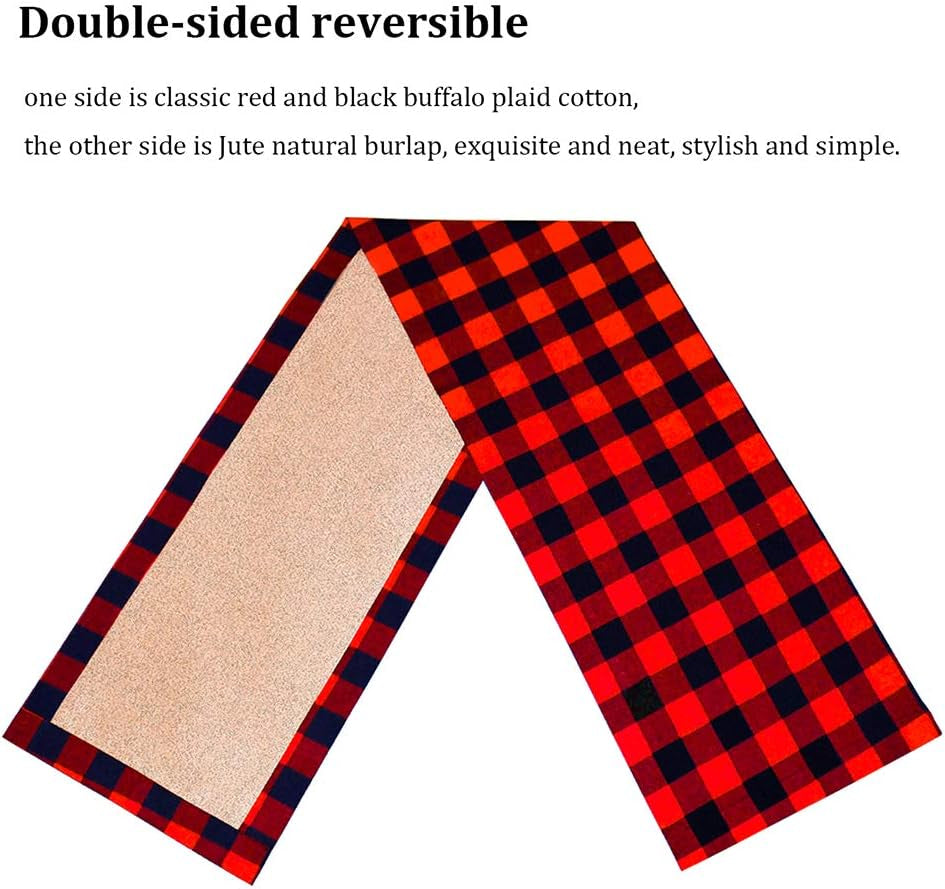 Chic Reversible Buffalo Plaid Table Runner - Elevate Your Holiday Dining with Stylish Burlap & Cotton Decor