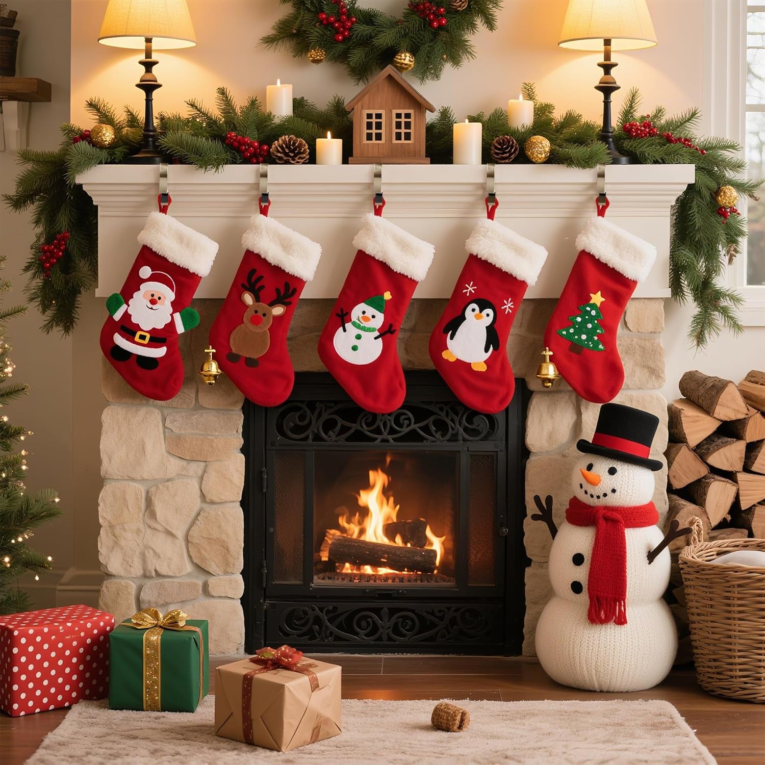 Chic Brass Christmas Stocking Holders - Set of 6 Stylish Mantle Clips for Your Festive Fireplace