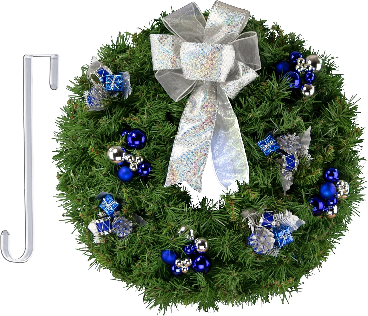 Gorgeous 24-Inch Christmas Wreath - Lush Artificial Greenery Adorned with Red Poinsettias, Gold Leaf Accents, and a Sparkling Glitter Bow - Ideal for Your Front Door Décor!