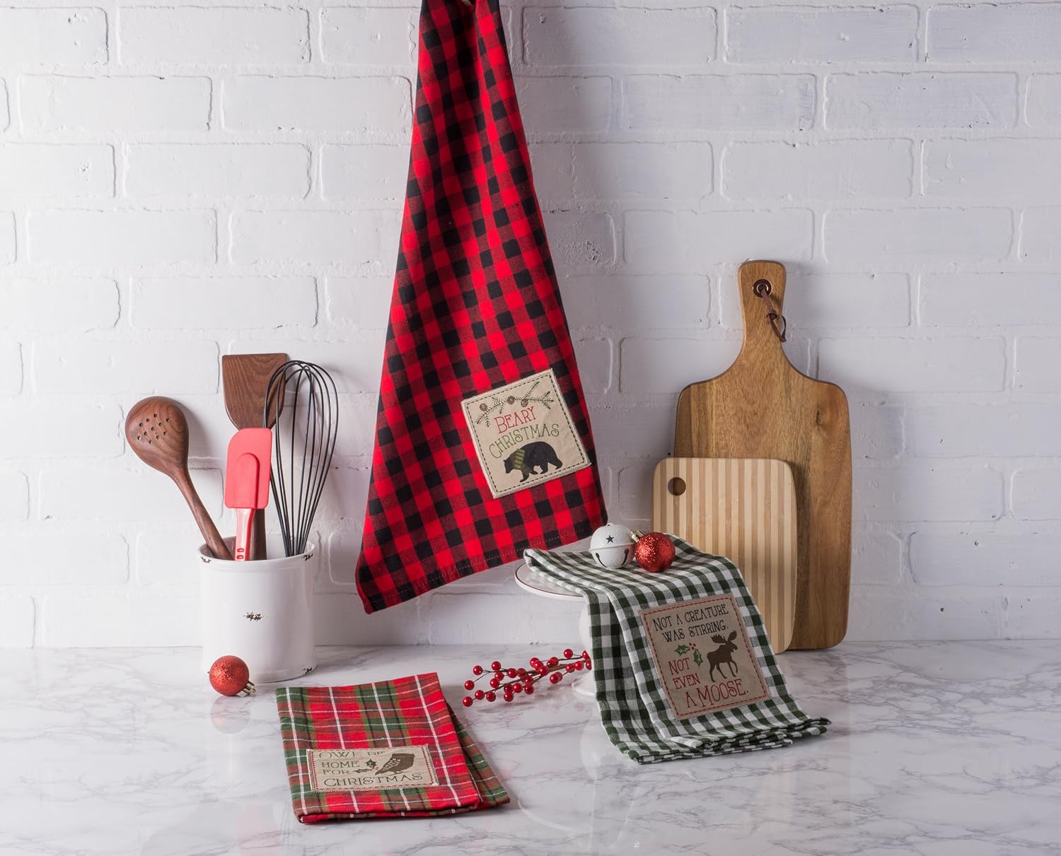 Celebrate the Season with Our Festive Holiday Kitchen Towels - Embroidered Dish Towel Set, 18x28, Cabin Christmas, 3 Piece