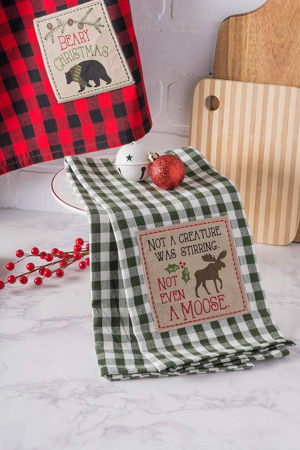 Celebrate the Season with Our Festive Holiday Kitchen Towels - Embroidered Dish Towel Set, 18x28, Cabin Christmas, 3 Piece
