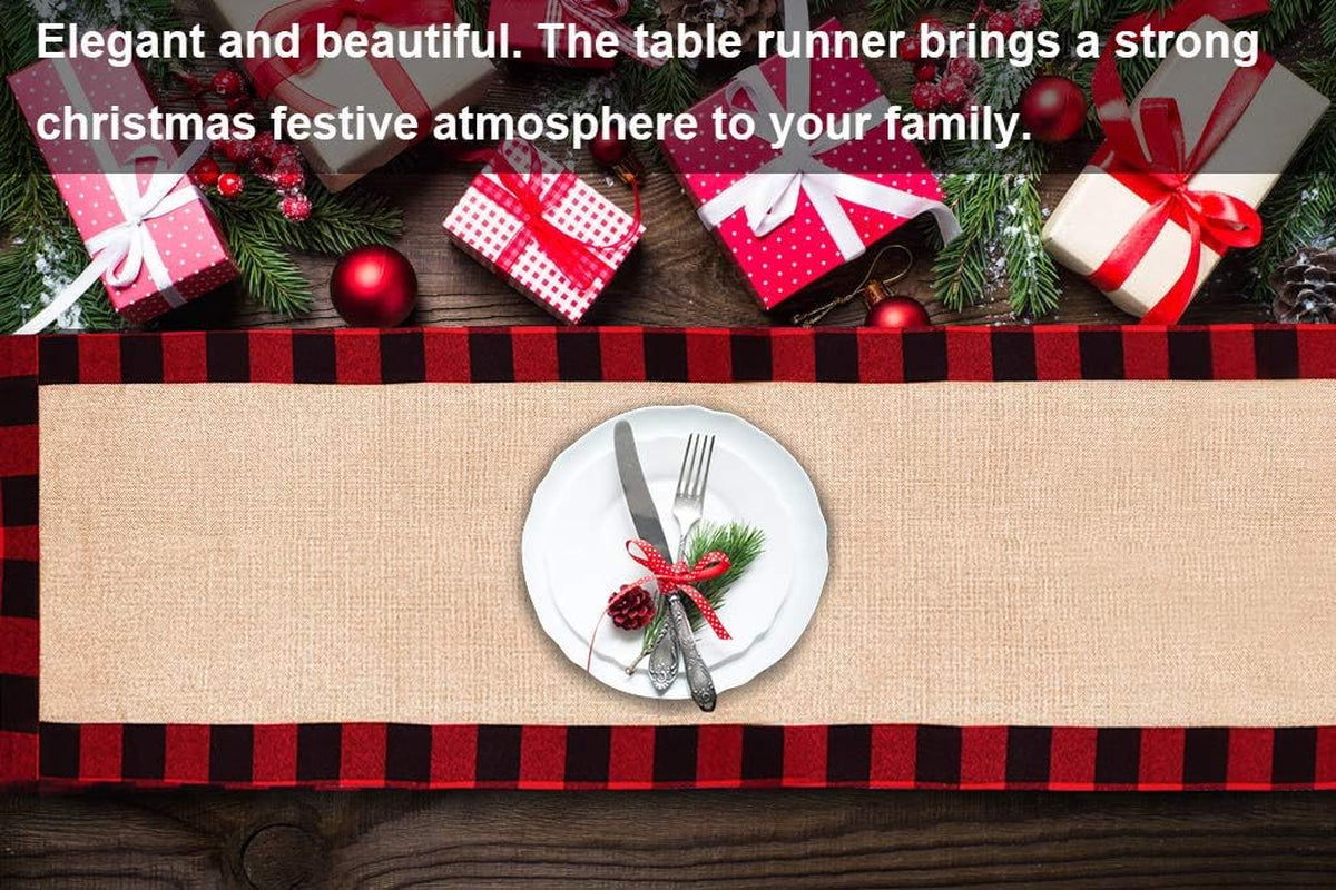 Chic Reversible Buffalo Plaid Table Runner - Elevate Your Holiday Dining with Stylish Burlap & Cotton Decor