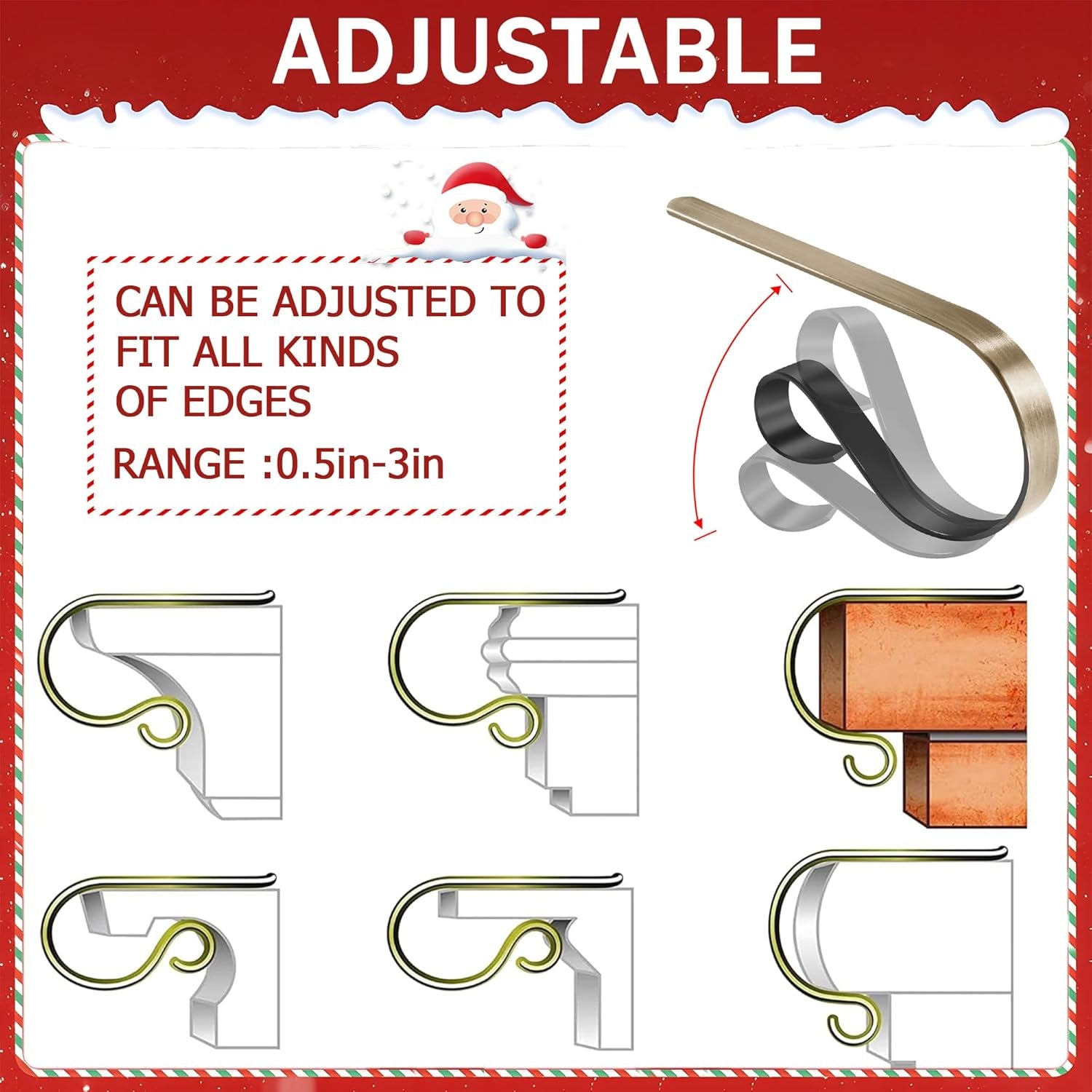 Chic Brass Christmas Stocking Holders - Set of 6 Stylish Mantle Clips for Your Festive Fireplace