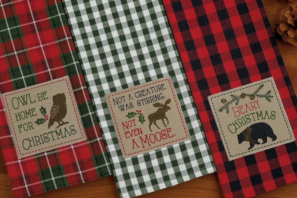 Celebrate the Season with Our Festive Holiday Kitchen Towels - Embroidered Dish Towel Set, 18x28, Cabin Christmas, 3 Piece