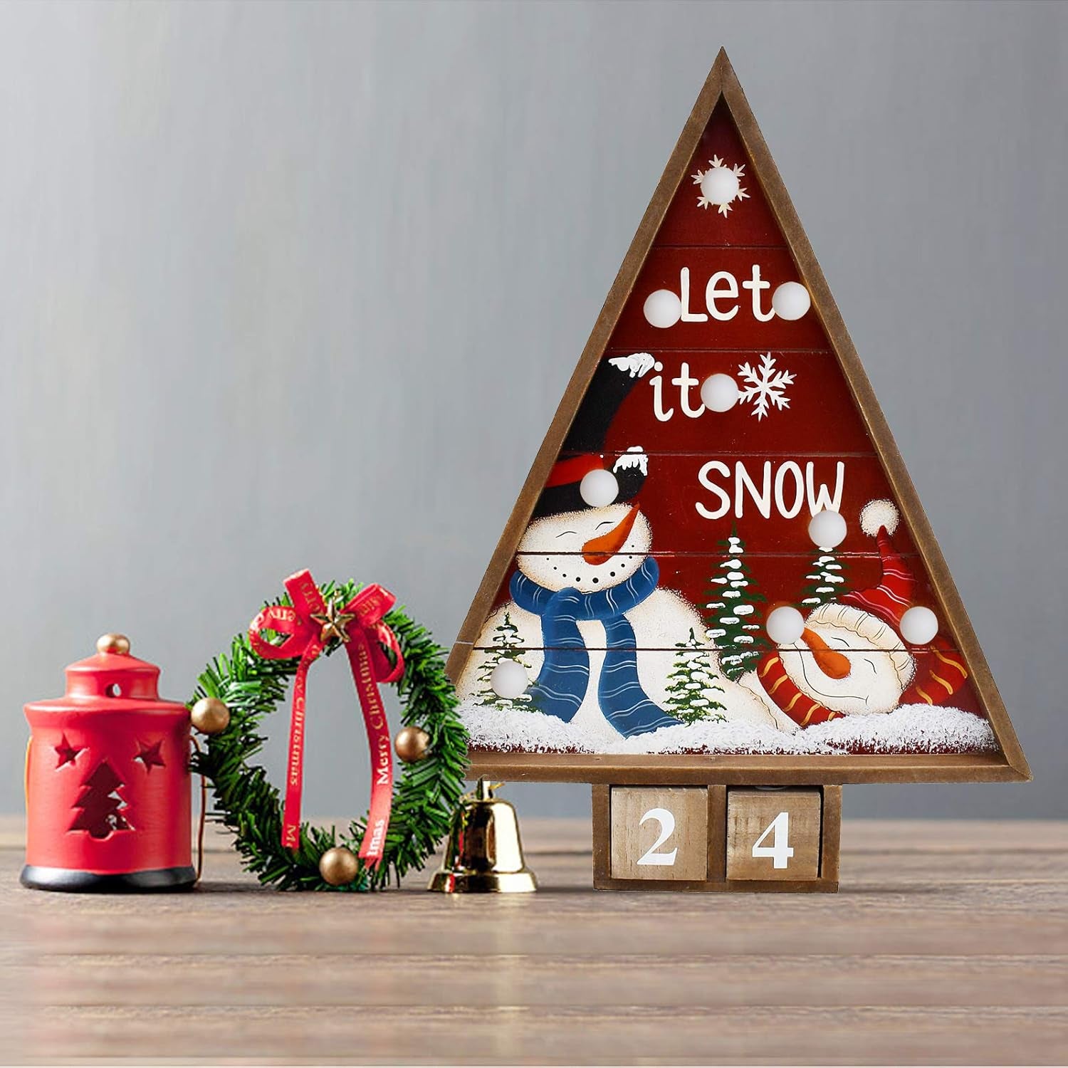 Charming Rustic Wooden Advent Countdown Calendar with Lights - Whimsical Snowman Design for Festive Holiday Cheer - Perfect Tabletop Decoration to Count Down to Christmas!