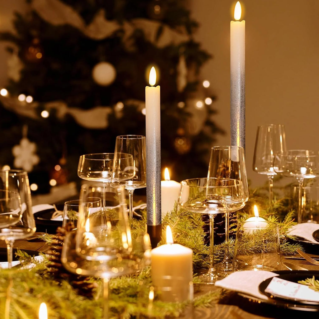 Transform Your Home with Enchanting 9-Inch Silver Flameless Taper Candles - Effortless Remote Control & Timer for Magical Holiday Decor