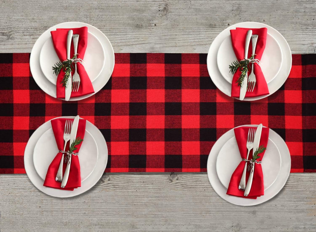 Chic Reversible Buffalo Plaid Table Runner - Elevate Your Holiday Dining with Stylish Burlap & Cotton Decor