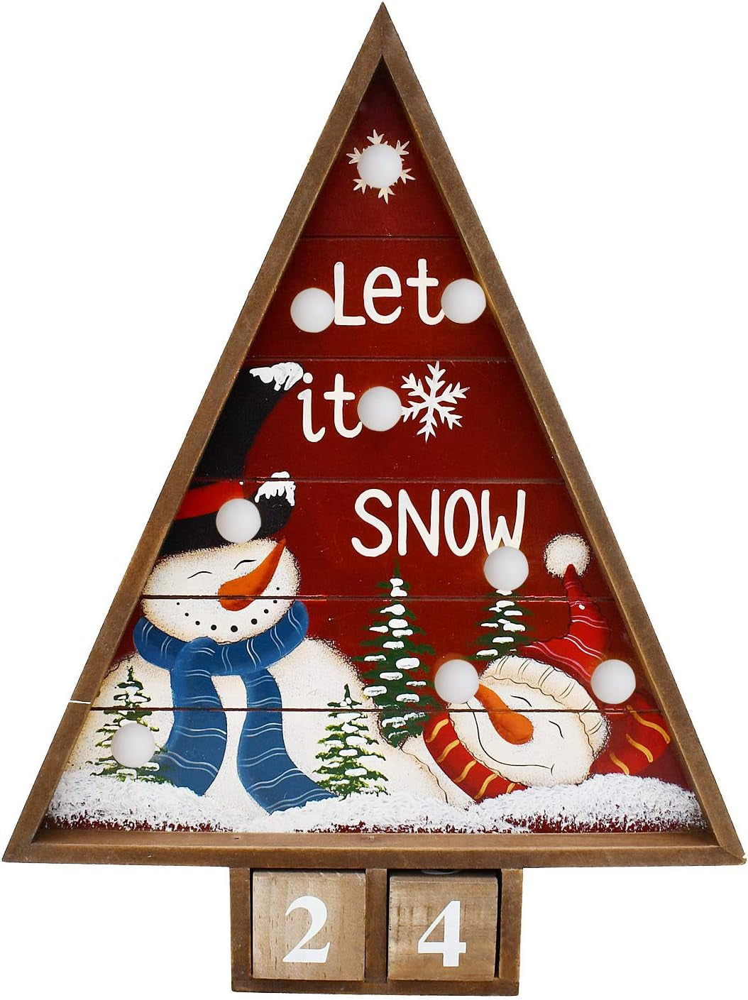 Charming Rustic Wooden Advent Countdown Calendar with Lights - Whimsical Snowman Design for Festive Holiday Cheer - Perfect Tabletop Decoration to Count Down to Christmas!