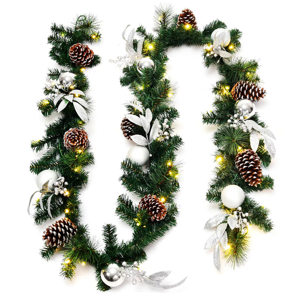 Transform Your Home for the Holidays with Our 9Ft Pre-Lit Artificial Christmas Garland - Dazzling LED Lights & Festive Ornaments Included!