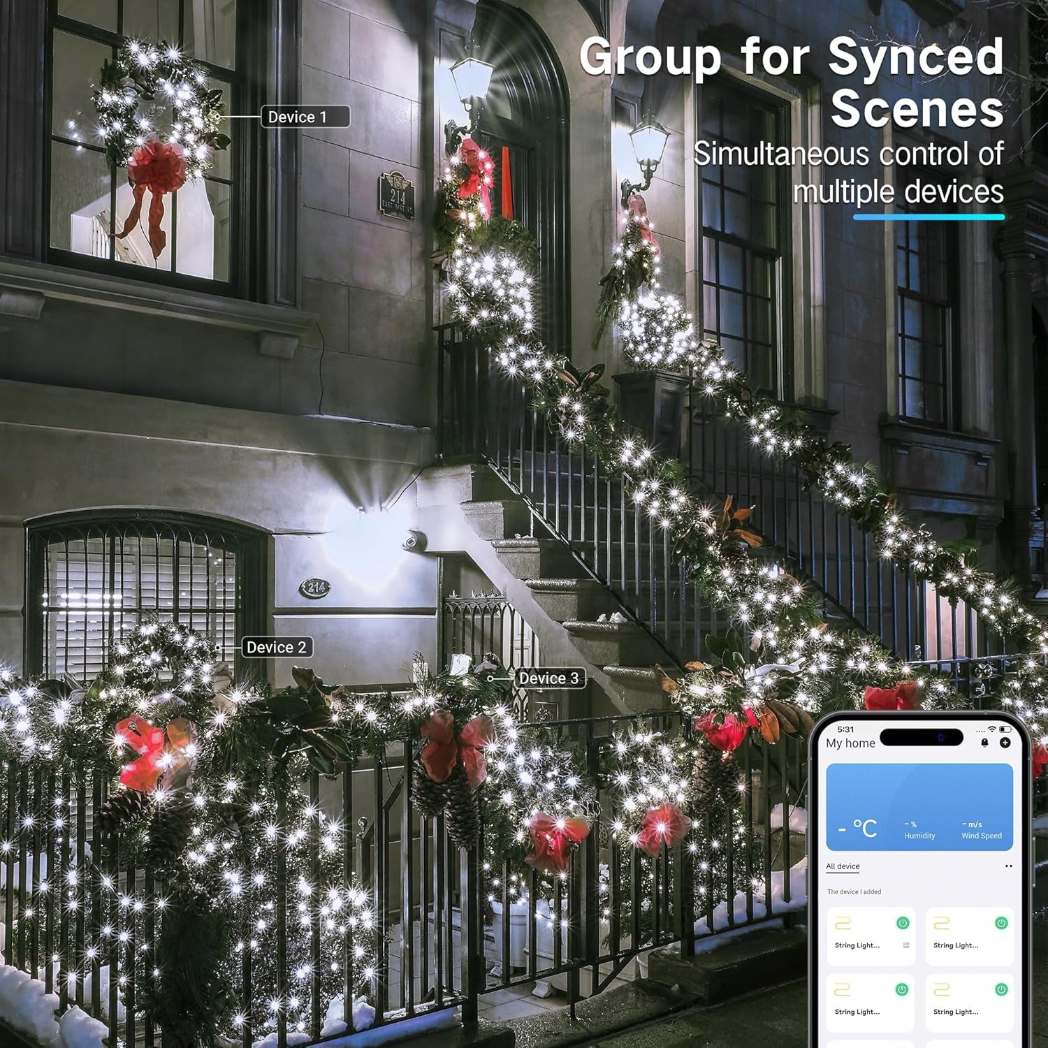 Illuminate Your Holidays with 115Ft Smart Christmas String Lights – 300 LED Color Changing Lights Featuring App & Voice Control, Dimmable Settings, and Music Sync for Indoor/Outdoor Festivities!