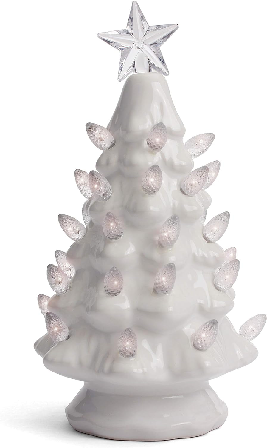 Delightful Vintage White Ceramic Christmas Tree with Colorful Lights - Perfect 6.75 Inch Holiday Decor