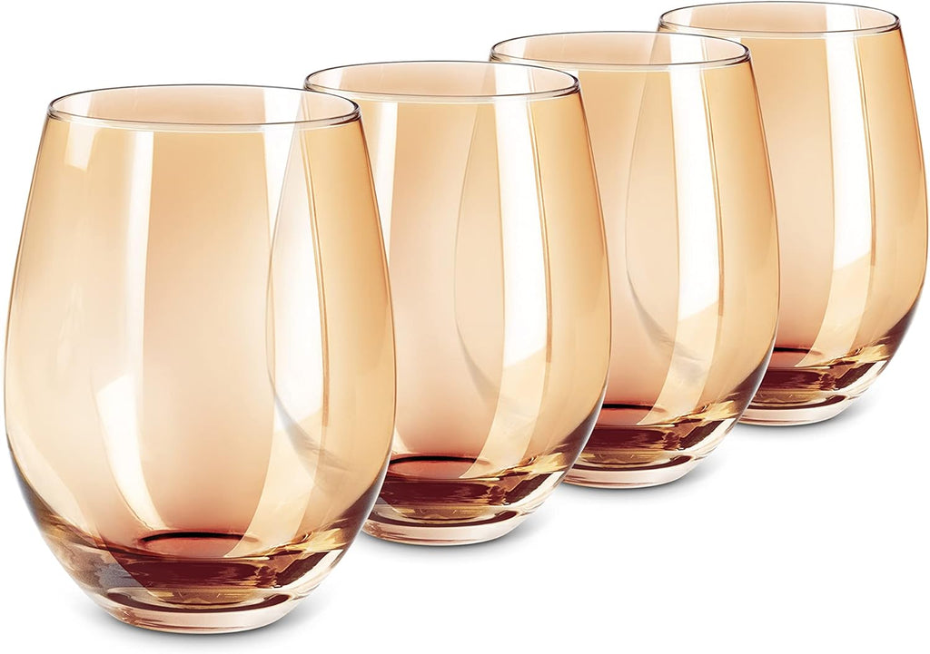 Stylish Amber Stemless Wine Glasses - Set of 4 (20 oz) for Elegant Entertaining and Everyday Use
