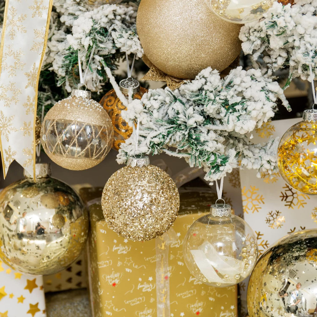 Elevate Your Holiday Spirit with Our Elegant Champagne Gold Christmas Ball Ornaments Set - 6 Large Shatterproof Decorations for a Stunning Tree Display (100mm/4")