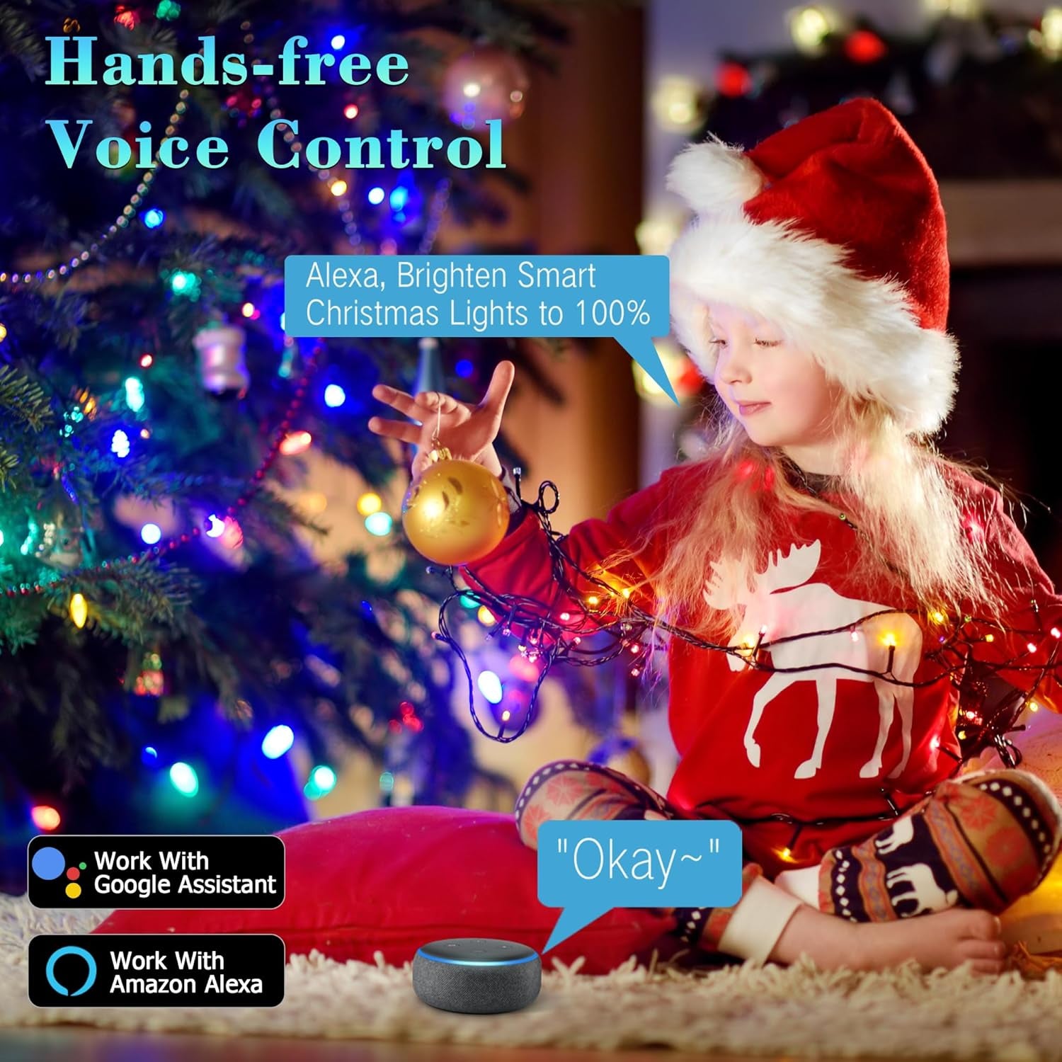 Illuminate Your Holidays with 115Ft Smart Christmas String Lights – 300 LED Color Changing Lights Featuring App & Voice Control, Dimmable Settings, and Music Sync for Indoor/Outdoor Festivities!